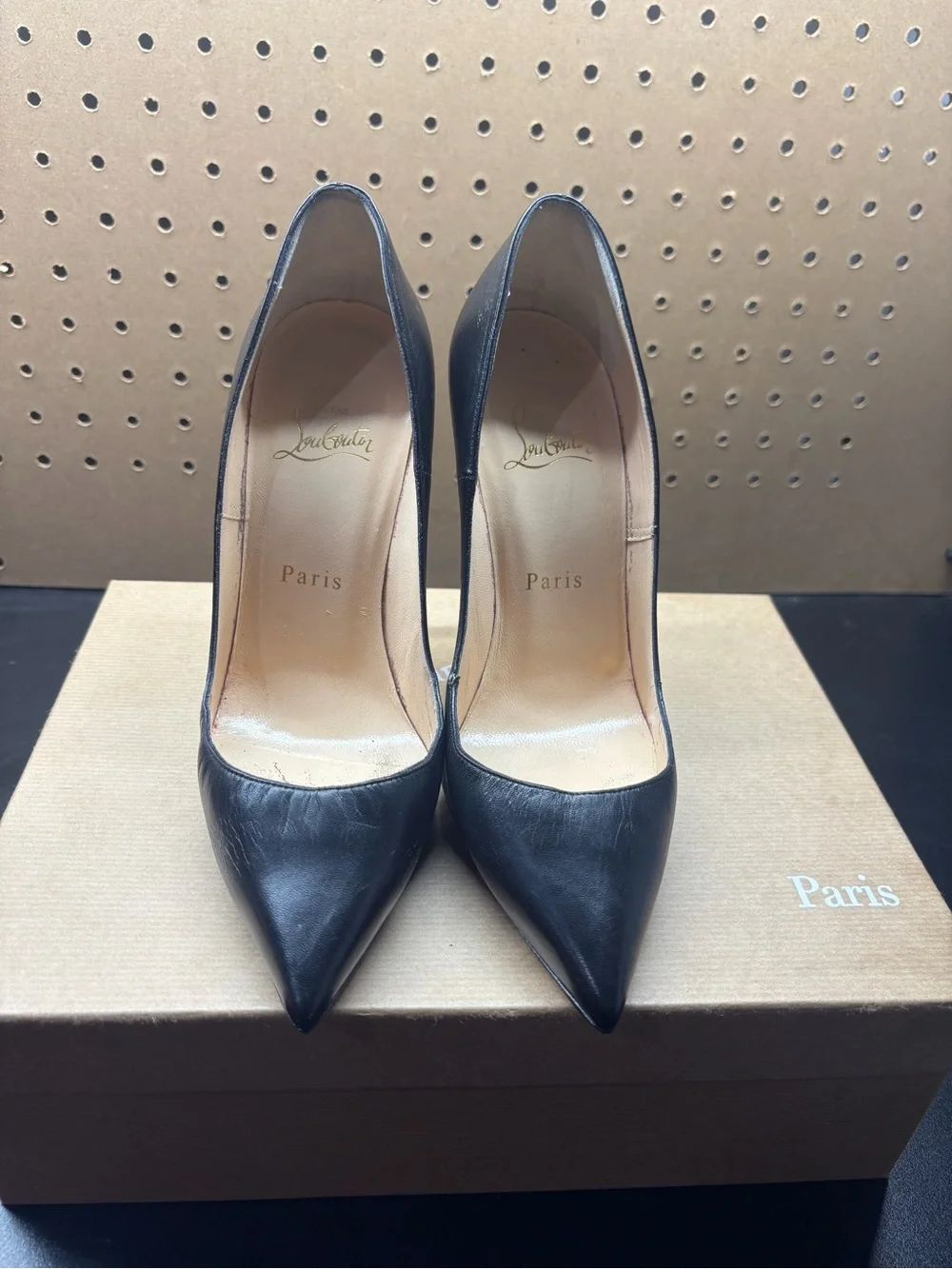 Christian Louboutin Black Leather Pointed Toe Stiletto Pumps with Red Soles